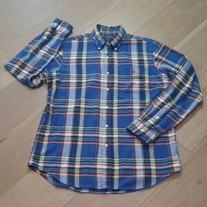 Polo Ralph Lauren Flannel Shirt Men's sz M Blue Plaid Classic Fit Performance